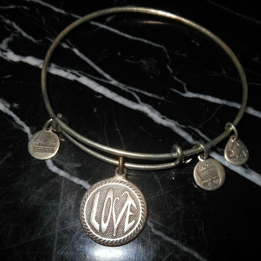 Alex and Ani Love Charm Rafaelian Silver Bangle Br